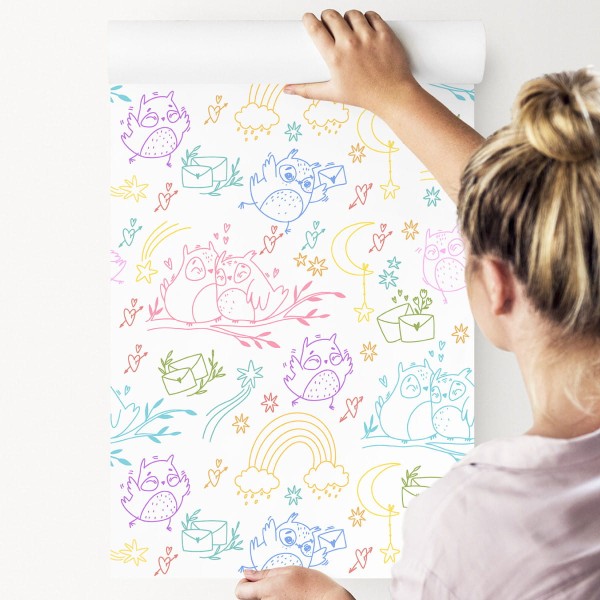 Tapeta Kolorowe Sowy