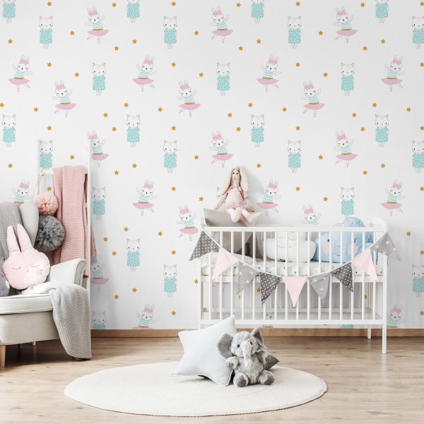 Tapeta Króliki Wśród Gwiazdek