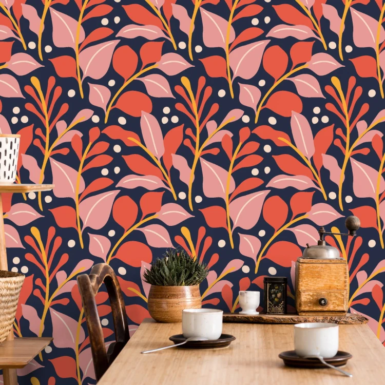 Tapeta Kolorowe Rośliny Styl Retro