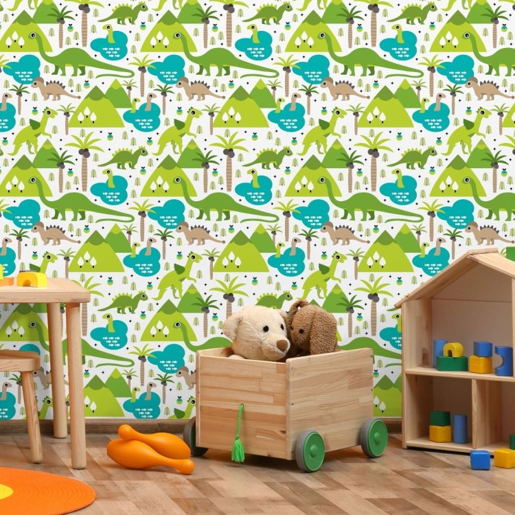 Tapeta Dinozaury Jeziora Drzewa Do Pokoju Chłopca