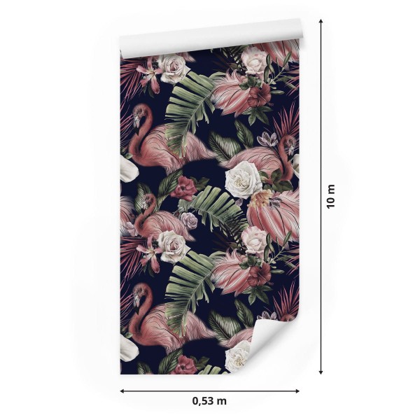 Tapeta Ścienna Do Salonu, Ptaki, Flamingi, Kwiaty