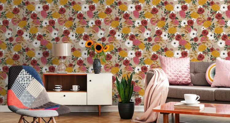 Tapeta Kolorowe Kwiaty W Stylu Retro