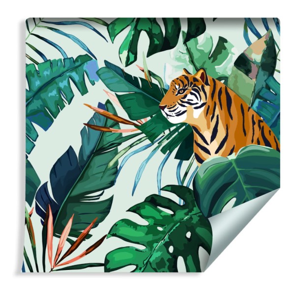 Tapeta Tygrysy I Liście Tropikalne