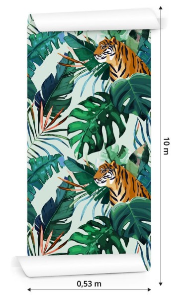 Tapeta Tygrysy I Liście Tropikalne