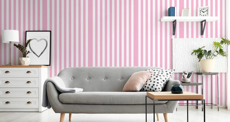 Tapeta Biało-Różowe Pionowe Paski