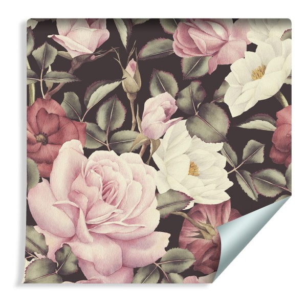 Tapeta Kolorowe Róże - Akwarela Vintage