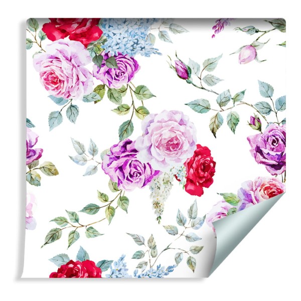 Tapeta Kolorowe Róże - Akwarela Vintage