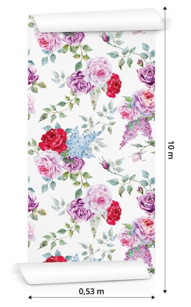 Tapeta Kolorowe Róże - Akwarela Vintage