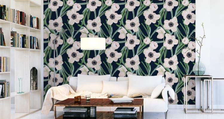 Tapeta Kwiaty - Zawilec Na Ciemnym Tle