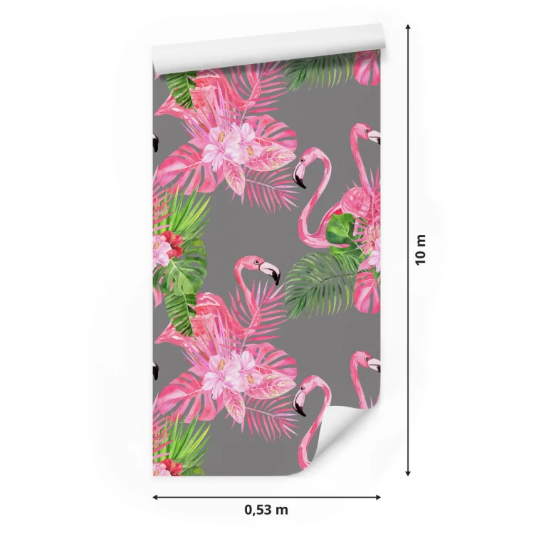 Tapeta Do Salonu, Flamingi, Ptaki, Zieleń, Liście