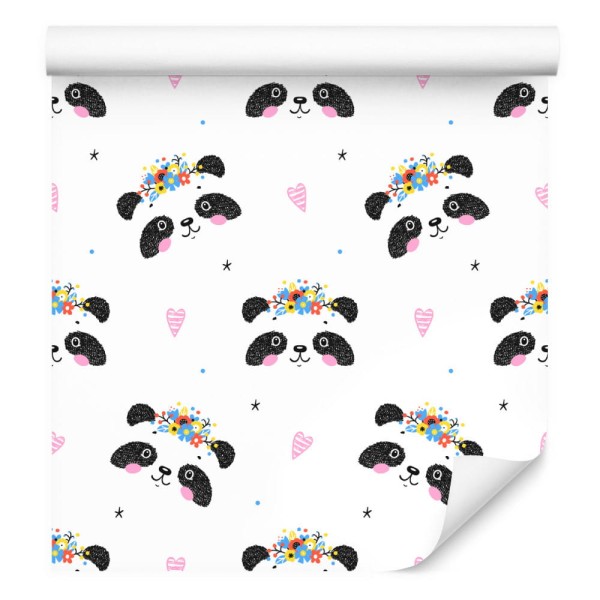 Tapeta Urocze Pandy Z Kwiatami