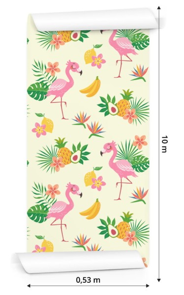 Tapeta Dla Dzieci - Flamingi I Egzotyczne Rośliny