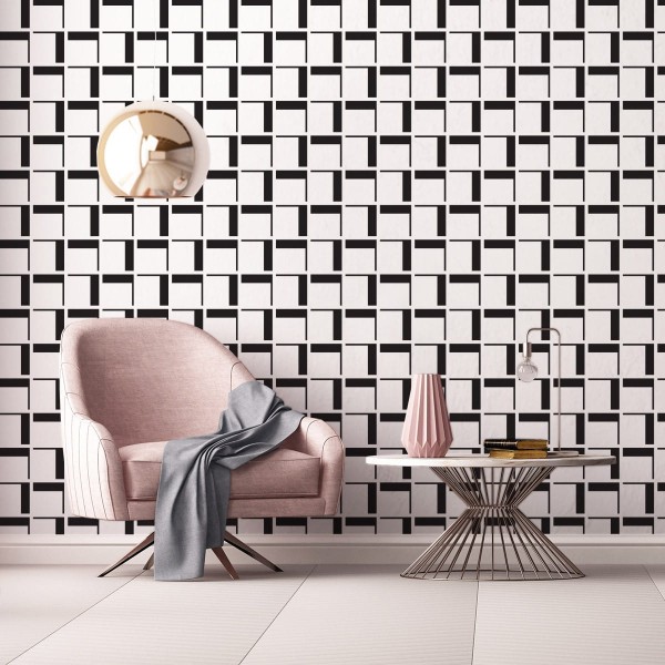 Tapeta 3D Geometryczna W Kratę Do Salonu, Biura