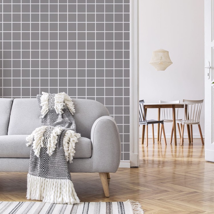 Tapeta Nowoczesna Minimalistyczna Szaro - Biała Krata