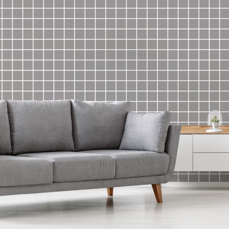 Tapeta Nowoczesna Minimalistyczna Szaro - Biała Krata