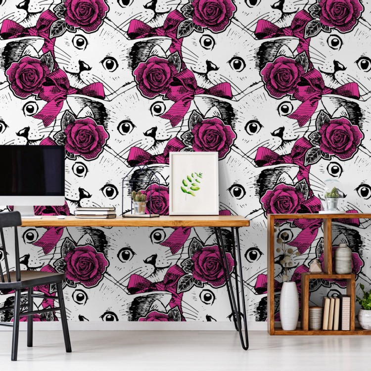 Tapeta – Koty I Róże