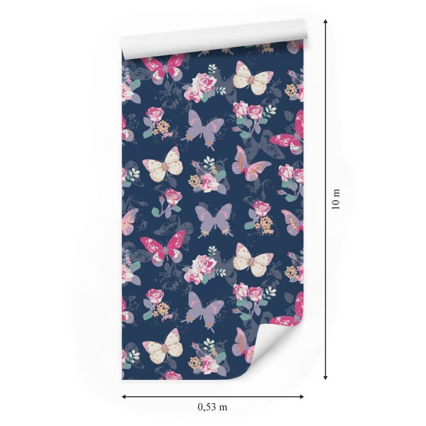 Tapeta Do Przedpokoju Motyle, Kwiaty, Liście, Róże