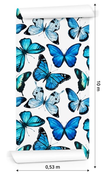 Tapeta Dla Dzieci Niebieskie Motyle Akwarela 3D