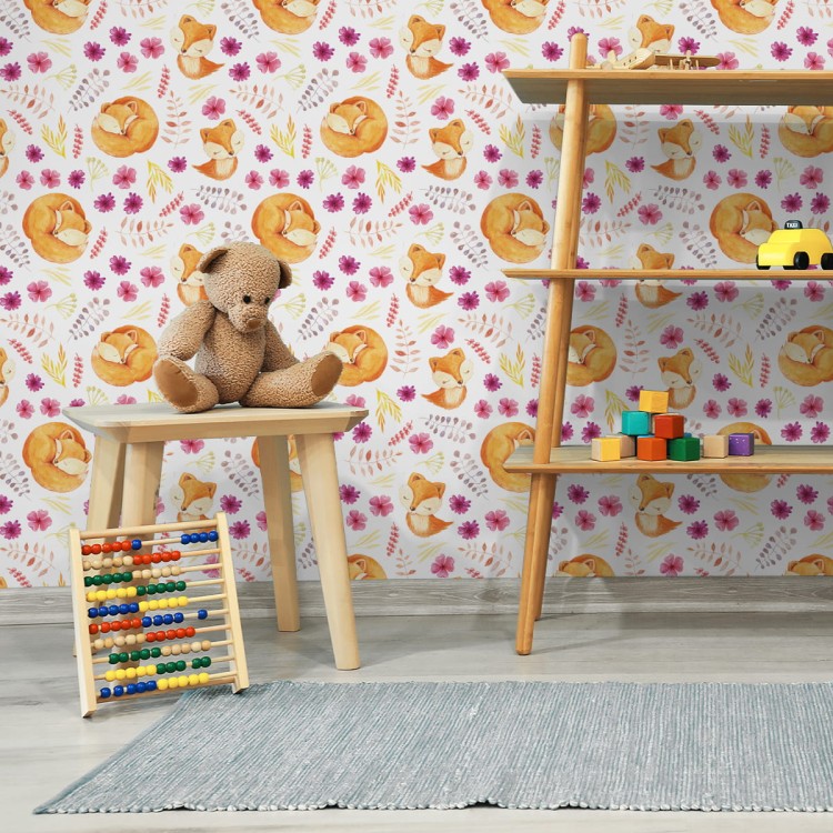 Tapeta Małe Liski Z Kwiatami