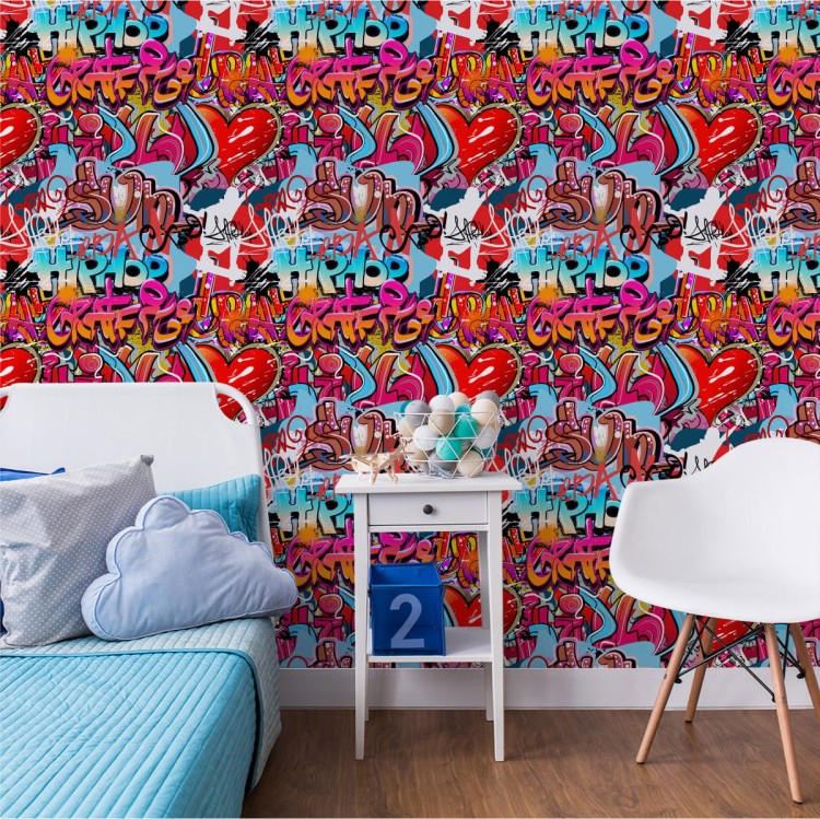 Tapeta Graffiti Z Odcieniami Czerwieni