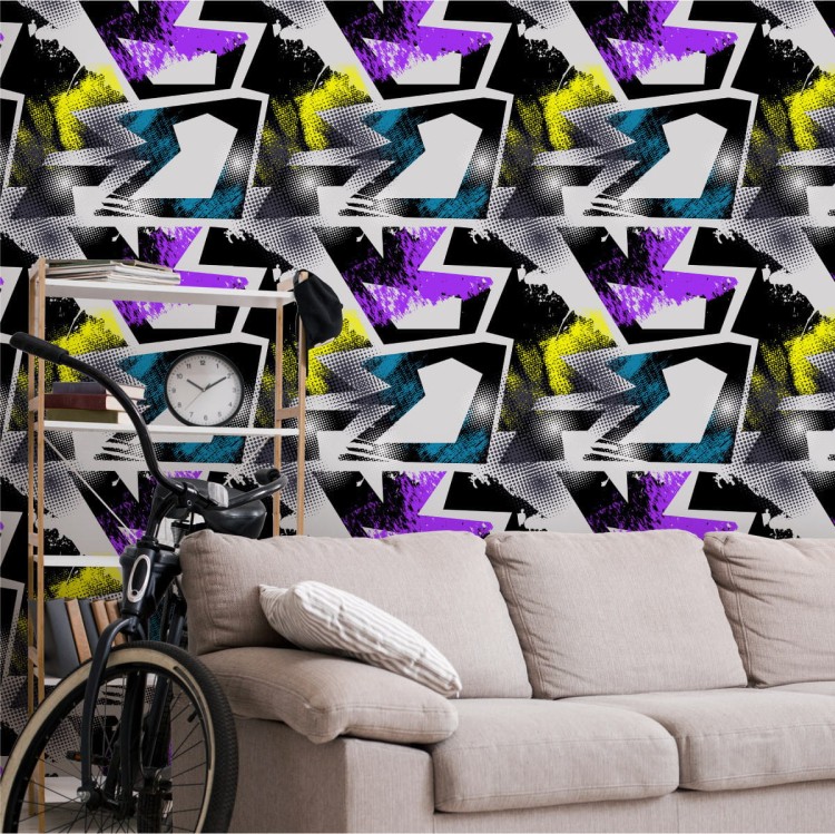 Tapeta Fioletowo Żółte Graffiti