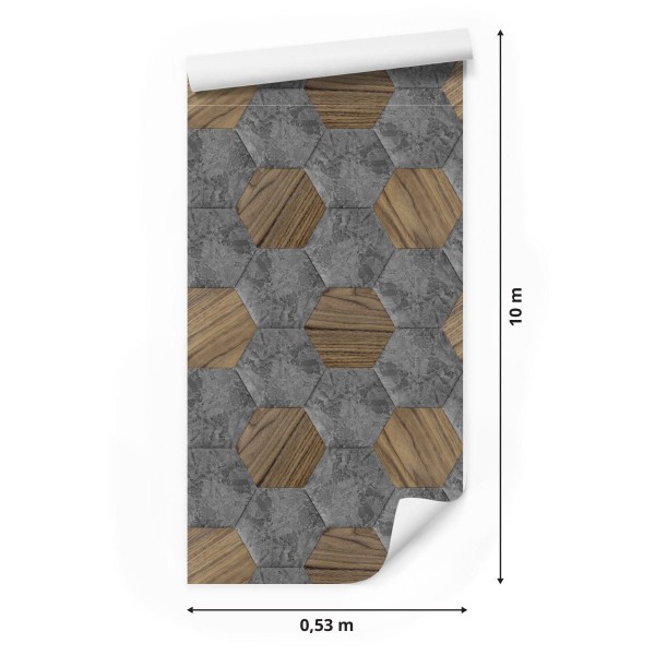 Tapeta Wzór Beton Drewno 3D