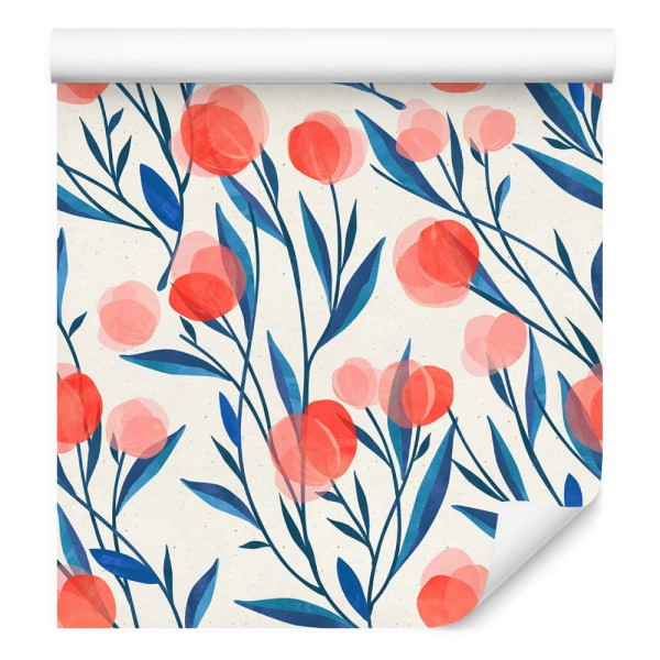 Tapeta Kolorowe Retro Kwiaty I Liście