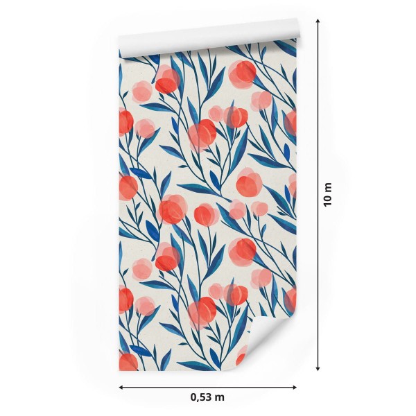 Tapeta Kolorowe Retro Kwiaty I Liście