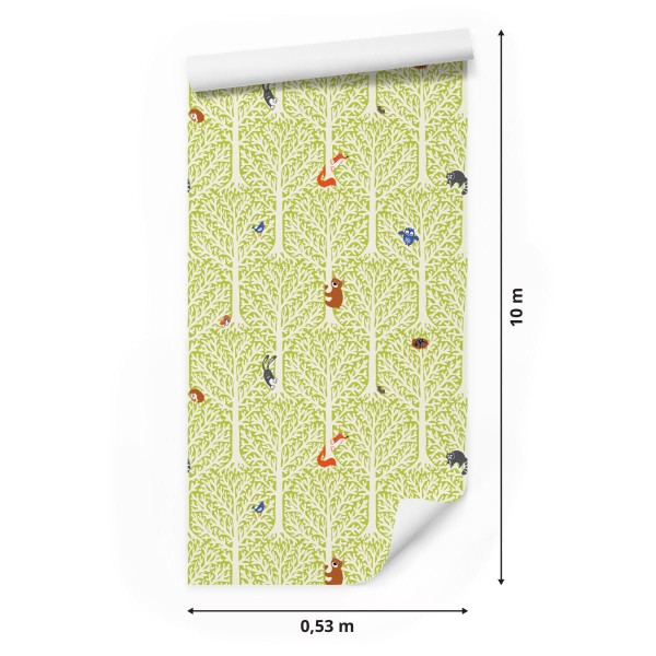 Tapeta W Drzewa Kolorowe Zwierzęta Pokój Dziecięcy