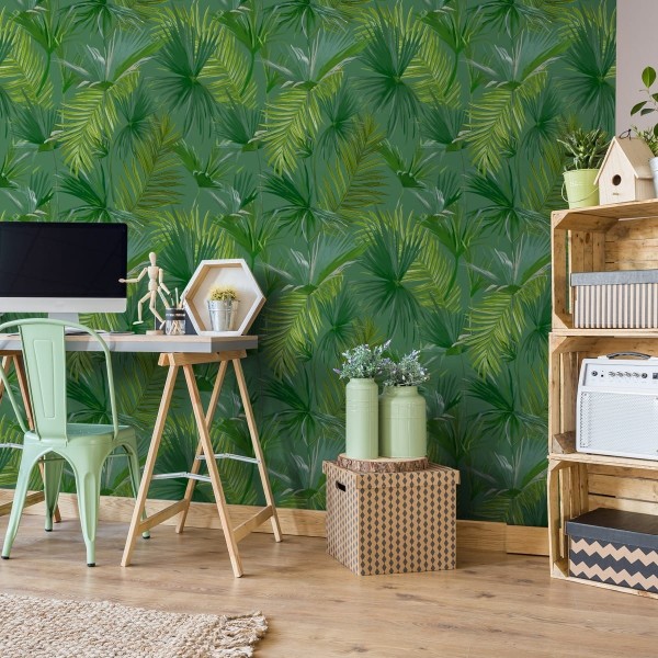 Tapeta Zielony Motyw Z Liśćmi