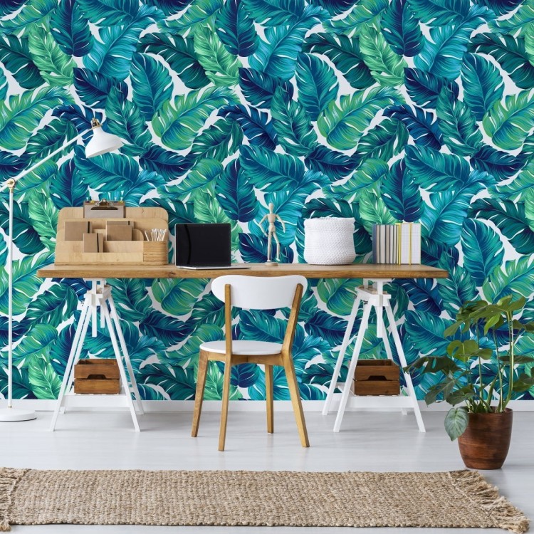 Tapeta Zielono-Niebieskie Liście