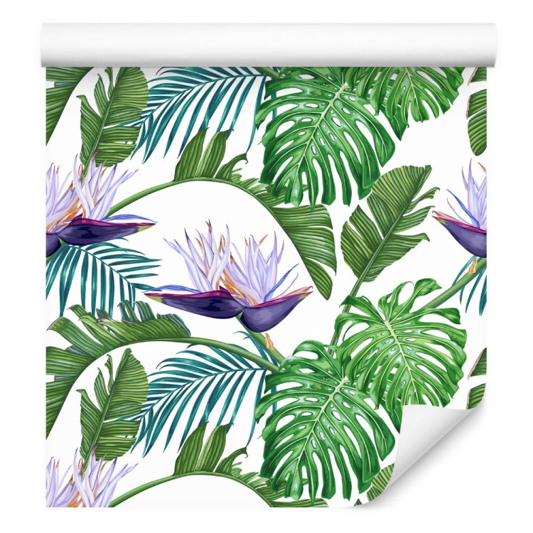 Tapeta Fioletowe Kwiaty Z Liśćmi