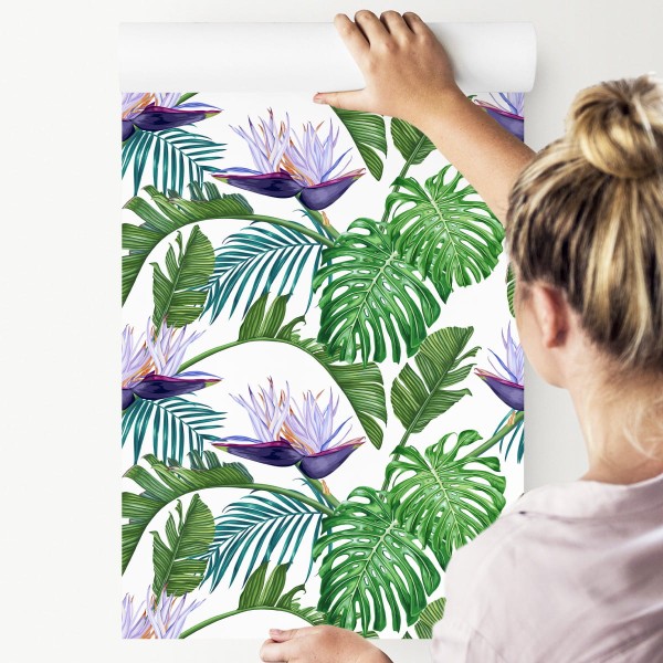 Tapeta Fioletowe Kwiaty Z Liśćmi