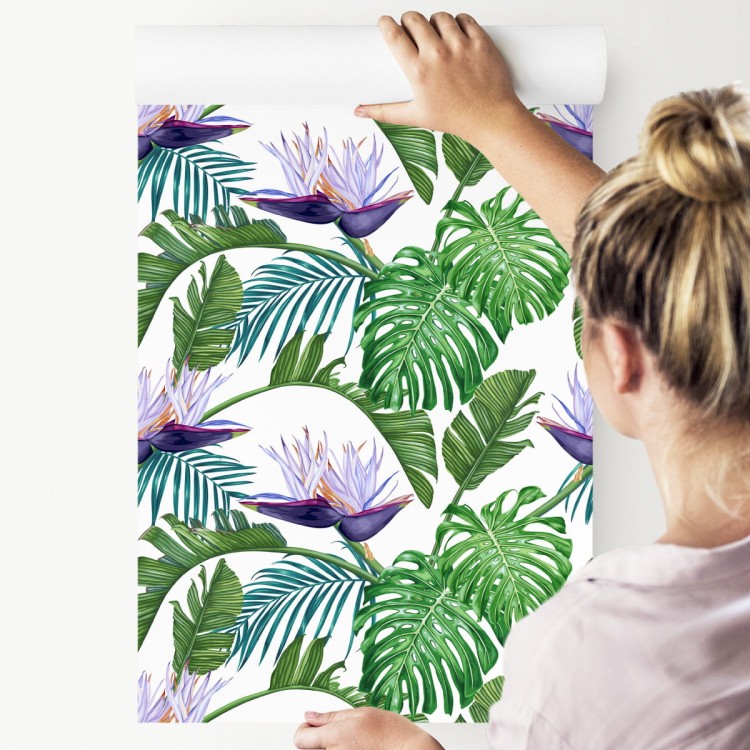 Tapeta Fioletowe Kwiaty Z Liśćmi