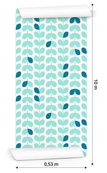 Tapeta Turkusowe Liście W Stylu Skandynawskim
