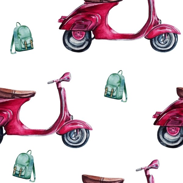 Tapeta Retro Skutery Malowane Akwarelą
