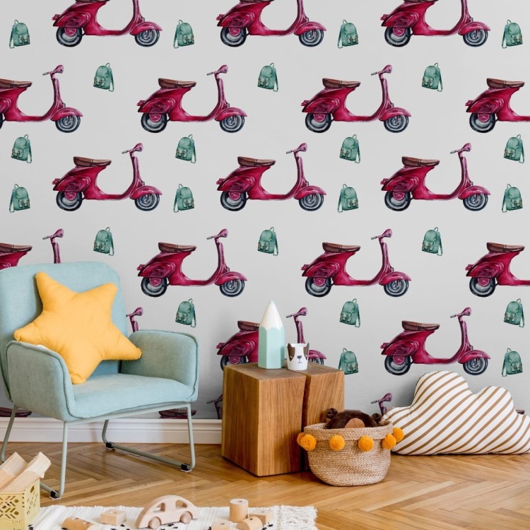 Tapeta Retro Skutery Malowane Akwarelą
