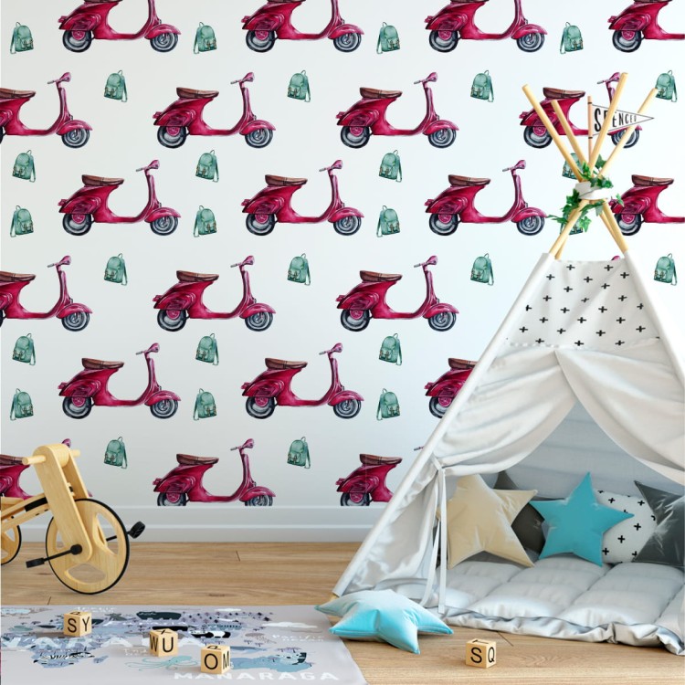 Tapeta Retro Skutery Malowane Akwarelą