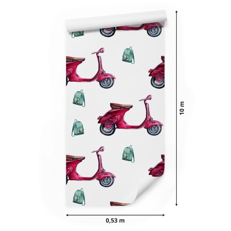 Tapeta Retro Skutery Malowane Akwarelą