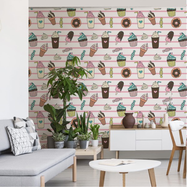 Tapeta Słodycze Na Tle Pasków