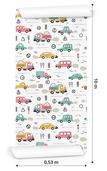 Tapeta Dla Dzieci - Kolorowe Auta W Stylu Skandynawskim