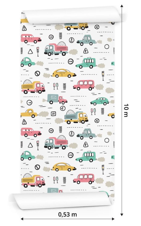 Tapeta Dla Dzieci - Kolorowe Auta W Stylu Skandynawskim