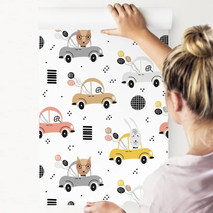 Tapeta Dla Dzieci - Kolorowe Autka I Wesołe Leśne Zwierzątka