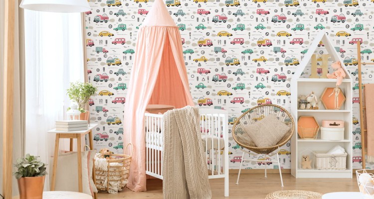 Tapeta Dla Dzieci - Kolorowe Auta W Stylu Skandynawskim