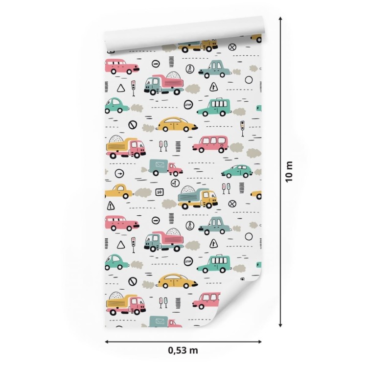 Tapeta Dla Dzieci - Kolorowe Auta W Stylu Skandynawskim