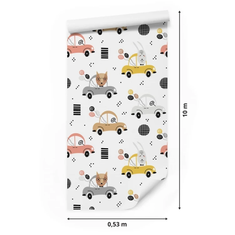 Tapeta Dla Dzieci - Kolorowe Autka I Wesołe Leśne Zwierzątka