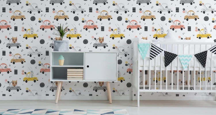 Tapeta Dla Dzieci - Kolorowe Autka I Wesołe Leśne Zwierzątka