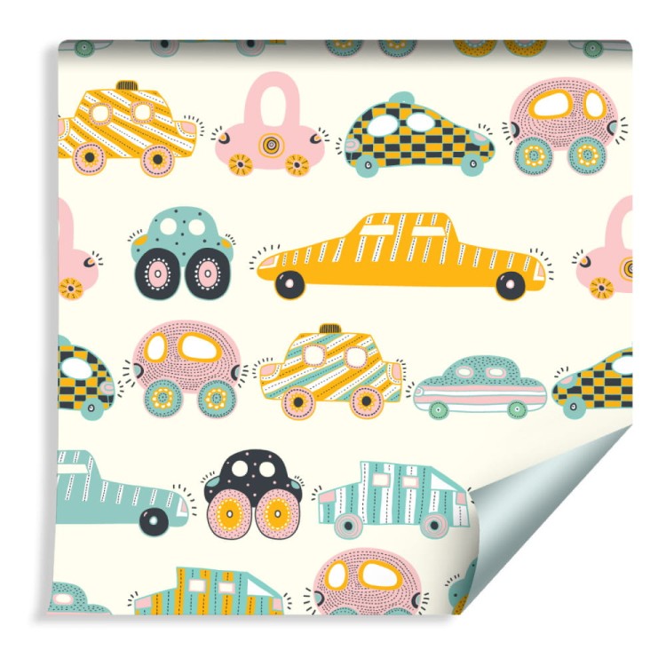 Tapeta Dla Dzieci - Kolorowe Autka Jak Z Kreskówki