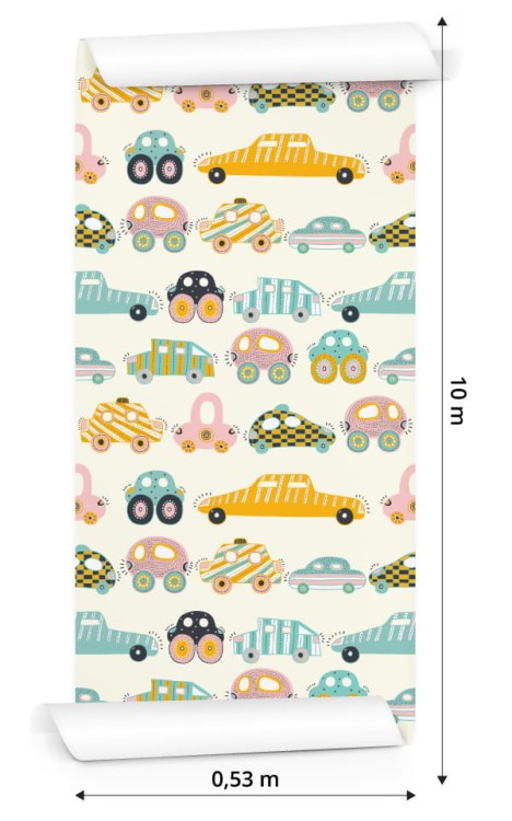 Tapeta Dla Dzieci - Kolorowe Autka Jak Z Kreskówki