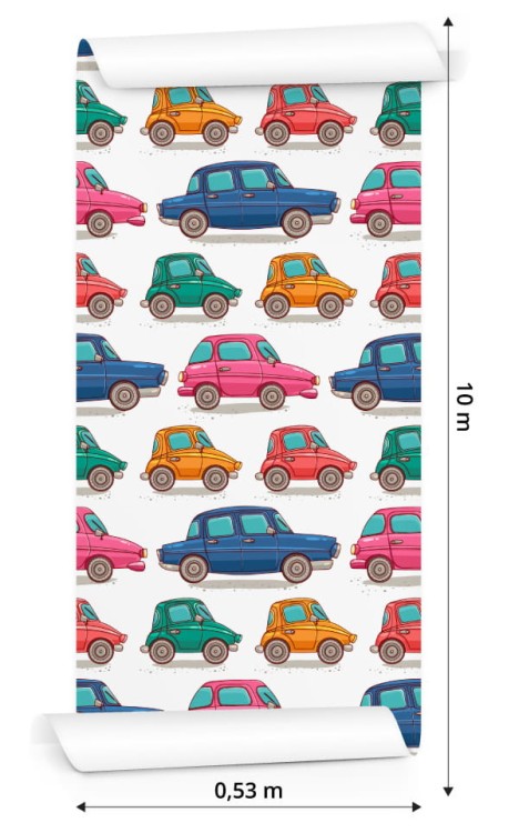 Tapeta Dla Dzieci - Kolorowe Autka Jak Z Kreskówki